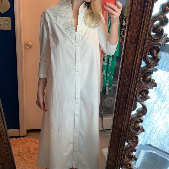 Edwardian White Cotton button up dress Embroidered - Picture 5 of 16